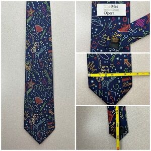 Metropolitan Opera‎ Tie Necktie Mens Navy 100% Silk Neon Lights Rigoletto Drinks